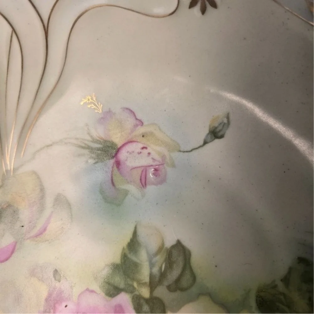 Antique Bavaria JPSV Serving Bowl Green w/ Roses‎ 10